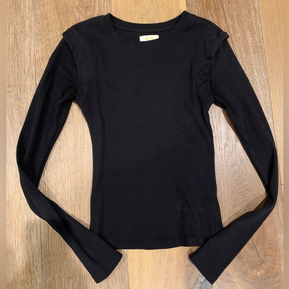 MAEVE Anthropologie Black Ribbed Top *Unique Sleeves* XS